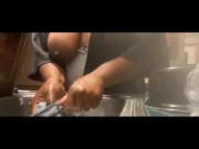 NATURAL EBONY FLASHING HER BIG TITS WHILE DOING DISHES HOME ALONE WITH HER STEP DAD…