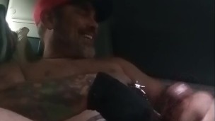 CUM on my black gloves, NIPS clamped, ball gag as COCK Ring, while OTR