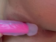 Lesbian tries dick until it comes on it, beautiful shaking orgasm