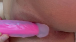 Lesbian tries dick until it comes on it, beautiful shaking orgasm