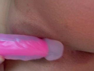 Lesbian tries dick until it comes on it, beautiful shaking orgasm