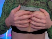 sucks a dildo and jumps on it with her wet pussy in stockings 3/16