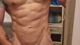 Quick handjob and huge cumshot before going to work