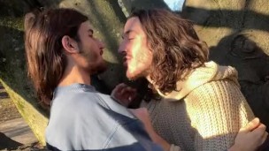 Hot couple kissing in public