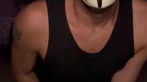 Superhero self fuck masked bottom playing with hole