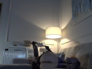 Sexy tight pussy hot ass blonde slut in blue stockings and see through dress gives an incredibly hot handjob to a big cock 5/16