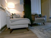 Sexy tight pussy hot ass blonde slut in blue stockings and see through dress gives an incredibly hot handjob to a big cock 6/16