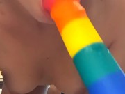 DILDO BLOWJOB, hard small nipples, close up - Ela Stance 15/16
