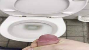 jerk and cum in the work toilet