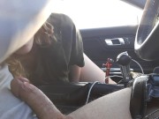Hot young cumslut sucks cock and swallows in car while vibing with her hitachi 15/16