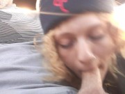 Hot young cumslut sucks cock and swallows in car while vibing with her hitachi 5/16