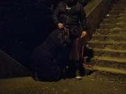 Mother in law sucking boy cock in public on dog leash 12/16