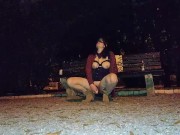 Hot mother in law training in public with dog leash having big orgasm with dildo 2/16