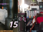 Teacher in leather leggings and boots is masturbating under her desk during the class (lush control)