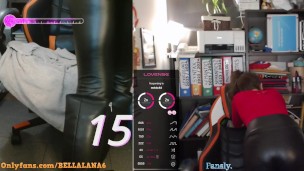 Teacher in leather leggings and boots is masturbating under her desk during the class (lush control)