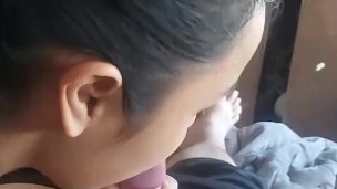 STEP-SISTER gives a good BLOWJOB for good morning - she SUCKS THE COCK LIKE AN EXPERT