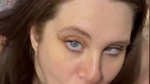 Thick Blue Eyed MILF Sucking Cock Gets A Massive Cumshot On Face And In Hair