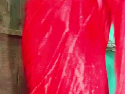 Indian Gay Crossdresser in Red Saree fingering in his ass and pressing his boobs xxx🥵