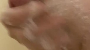 JERKOFF While Watching Virgin Twink Wash His Big Fat Cut Cock in Shower