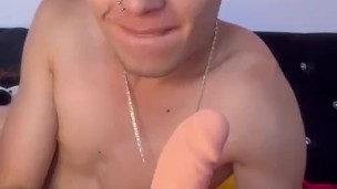 This young man was alone at home so he wanted to play with his dildo for a while