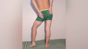 Young hot guy posing in underwear - green briefs - boxers