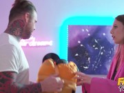 FakeHostel - Swedish girl hooks up with Czech guy for sensual sex before being joined by new girl for a threesome 2/16