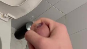 Cumshot in gym bathroom after shower | UNCUT COCK