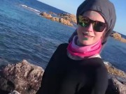 OnlyFans Girl sucks sweathy dick from running trainer at the ocean 15/16