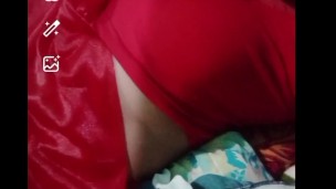 Indian gay Crossdresser in Red Saree showing his boobs on paid nude video call xxx🥵
