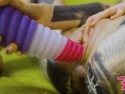 Alternative dreadhead using crazy colorful toys to fuck her tight wet pussy, masturbation, fingering 3/16