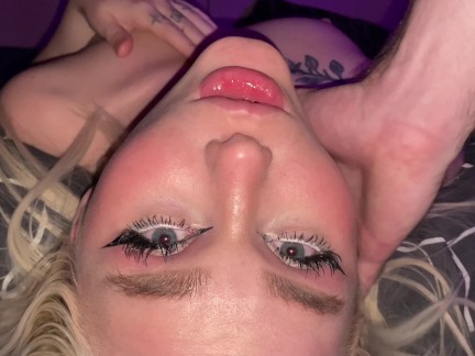 Chic blonde showed her deep throat and put her tight pussy under the cock