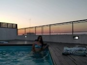 cumming a lot in the pool at a beautiful sunset - accounter adventure 10/16