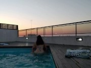 cumming a lot in the pool at a beautiful sunset - accounter adventure 12/16