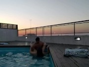 cumming a lot in the pool at a beautiful sunset - accounter adventure 13/16