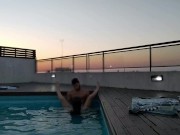 cumming a lot in the pool at a beautiful sunset - accounter adventure 14/16