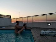 cumming a lot in the pool at a beautiful sunset - accounter adventure 6/16