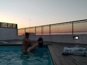 cumming a lot in the pool at a beautiful sunset - accounter adventure 7/16