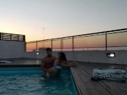 cumming a lot in the pool at a beautiful sunset - accounter adventure 8/16
