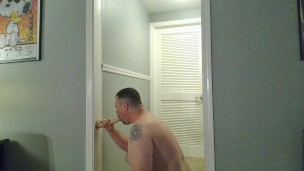 Crossdresser rides dildo and eats cum