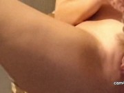 Sensual Ryana spreads legs, presenting dildo sliding on thigh and pussy, big tits jiggling 9/16