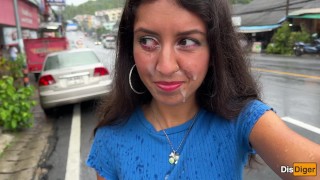 Step sister lost the game and had to go outside with cum on her ...