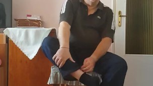 Mature striptease with butt plug