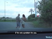 Public Agent Big tits brunette celebrity MILF fucked outdoors against car sloppy POV blowjob in the woods 2/16