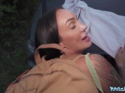 Public Agent Big tits brunette celebrity MILF fucked outdoors against car sloppy POV blowjob in the woods 5/16