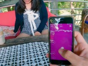 I control her pussy in public she moans and is embarassed ควบคุมหีระยะไกลในเซเว่นและร้านกาแฟ 13/16