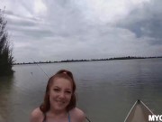 MY GF - Redhead Beauty Amber Addis Is Horny & Gets Fucked In A Boat In The Middle Of A Lake 1/16