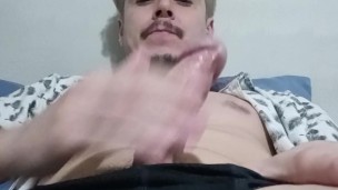 Horny handsome stud masturbation close up