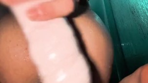 HOT ANAL MASTURBATION IN THE SHOWER! Stretching my ass with improvised dildo and fisting