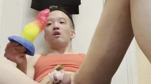 Femboy anal playing and loves riding bad dragon dildo