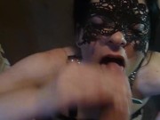 Hot leashed milf whore gets spitted in face before big cumshoot on her slut face 2/16